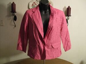 NEW FRONTIER WOMENS PINK EYELET 3/4 SLEEVE BLAZER SIZE M